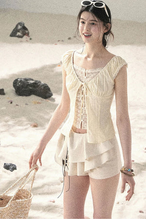 French Style Lace Hollow-Out Blouse