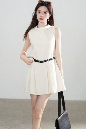 French Style Pleated Belt Dress