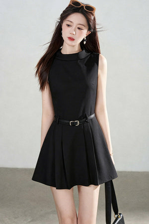 French Style Pleated Belt Dress