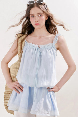 French Style Puff Sleeve Ruffle Trim Cardigan and Dress Set