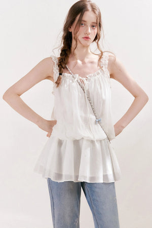 French Style Puff Sleeve Ruffle Trim Cardigan and Dress Set