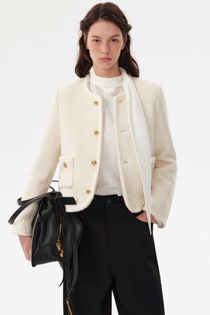 French Style Wool Tweed Top Coat