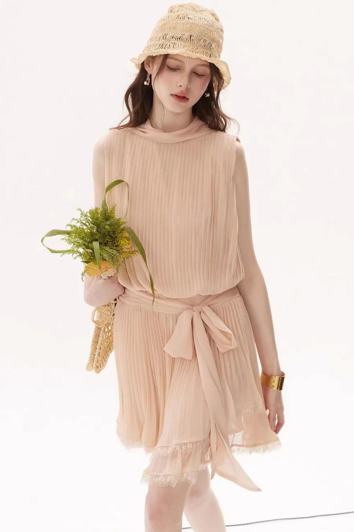 French Textured Bow Dress