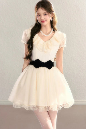 French V-Neck Color-Block Dress
