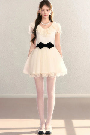 French V-Neck Color-Block Dress