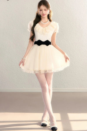 French V-Neck Color-Block Dress