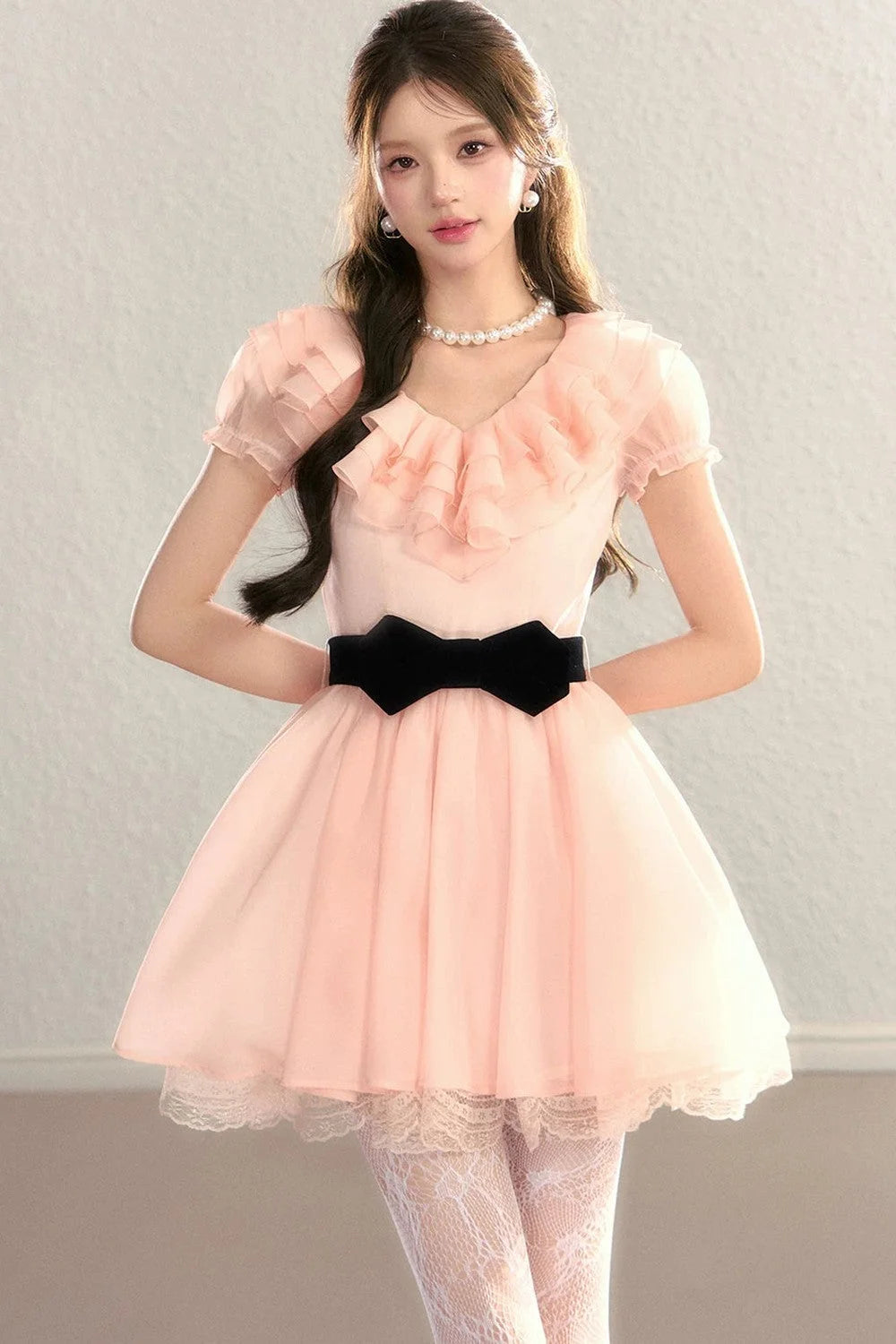 French V-Neck Color-Block Dress
