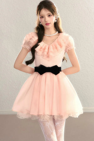 French V-Neck Color-Block Dress