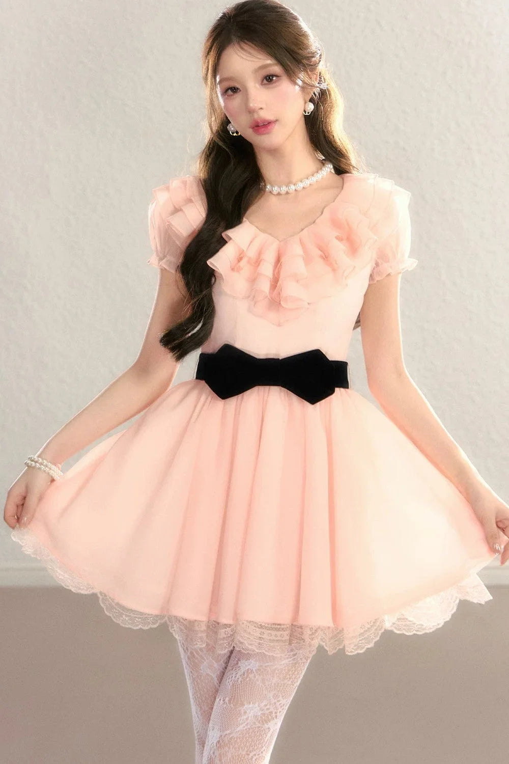 French V-Neck Color-Block Dress