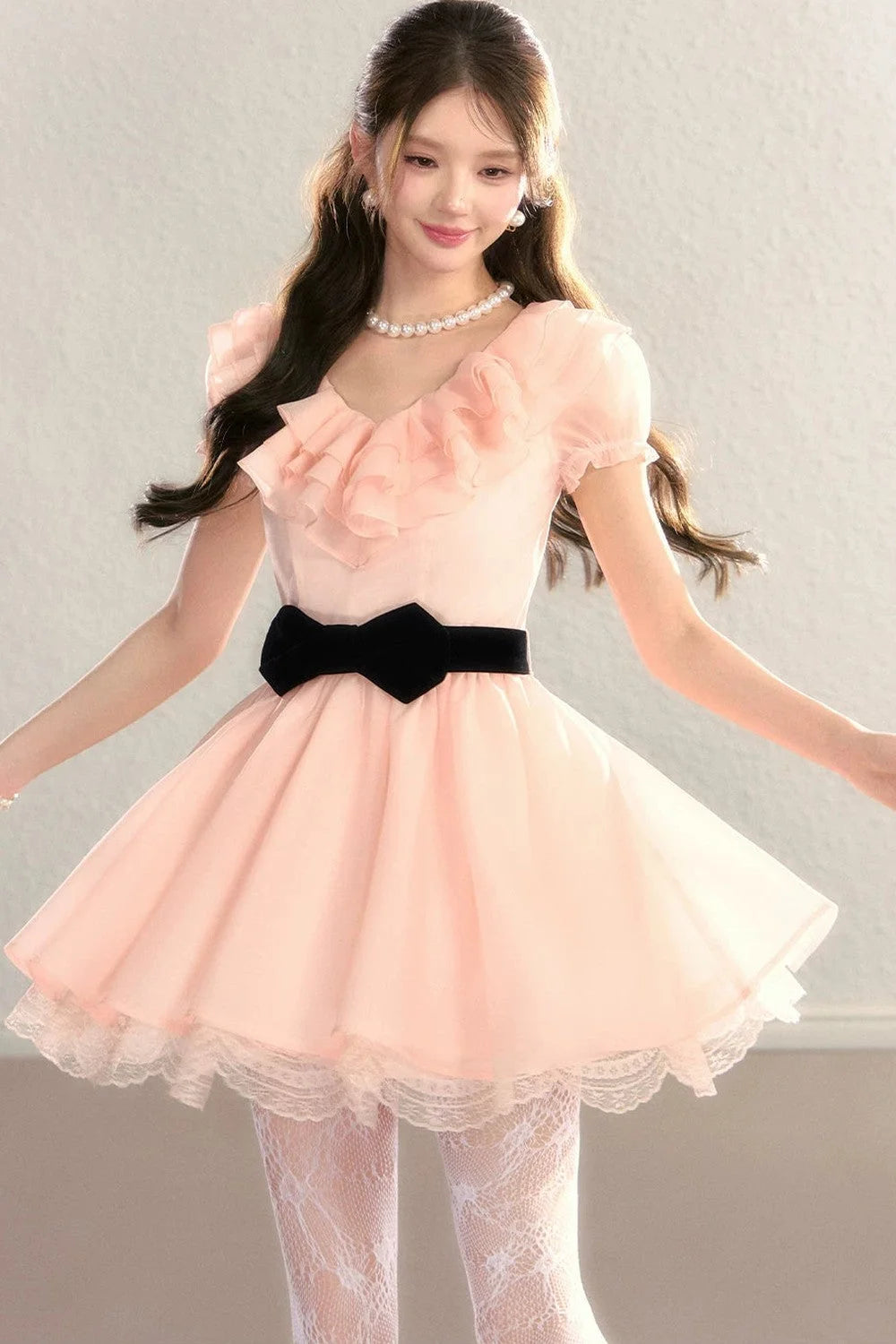 French V-Neck Color-Block Dress
