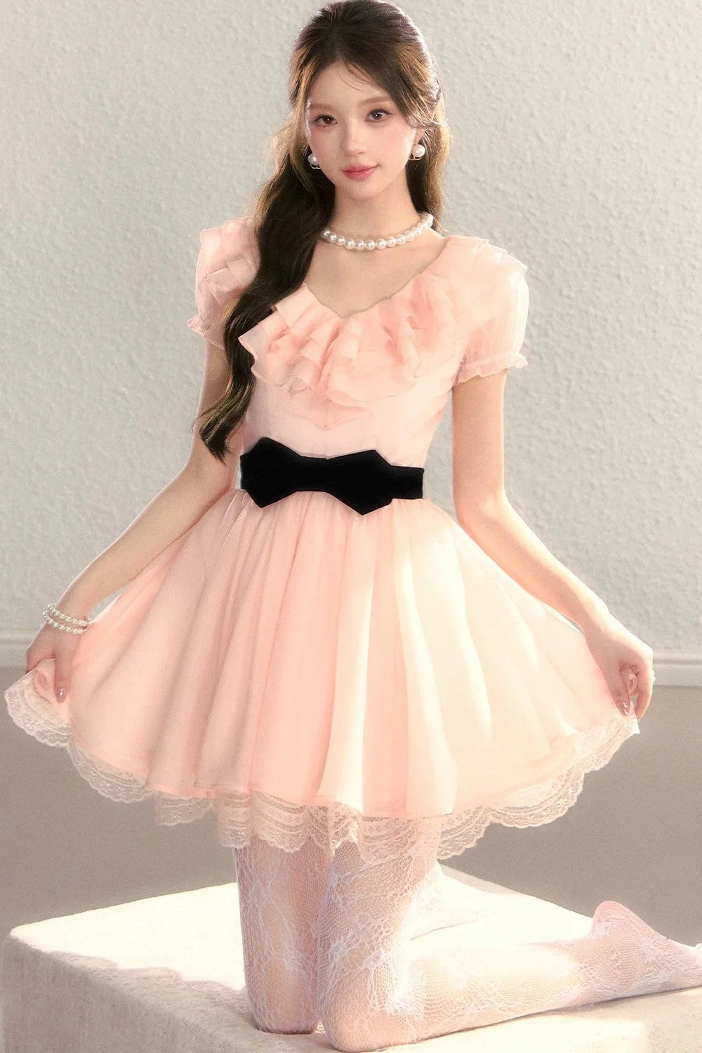 French V-Neck Color-Block Dress