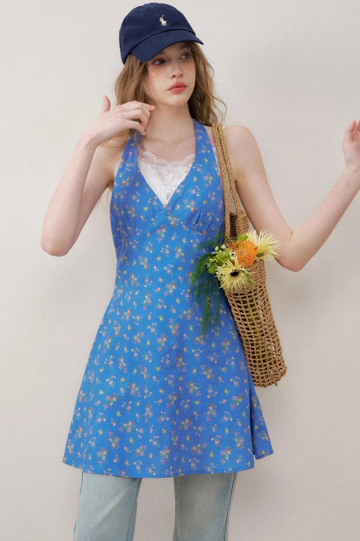 French V-Neck Dress With Inner Cami Set-Up