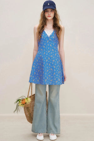 French V-Neck Dress With Inner Cami Set-Up