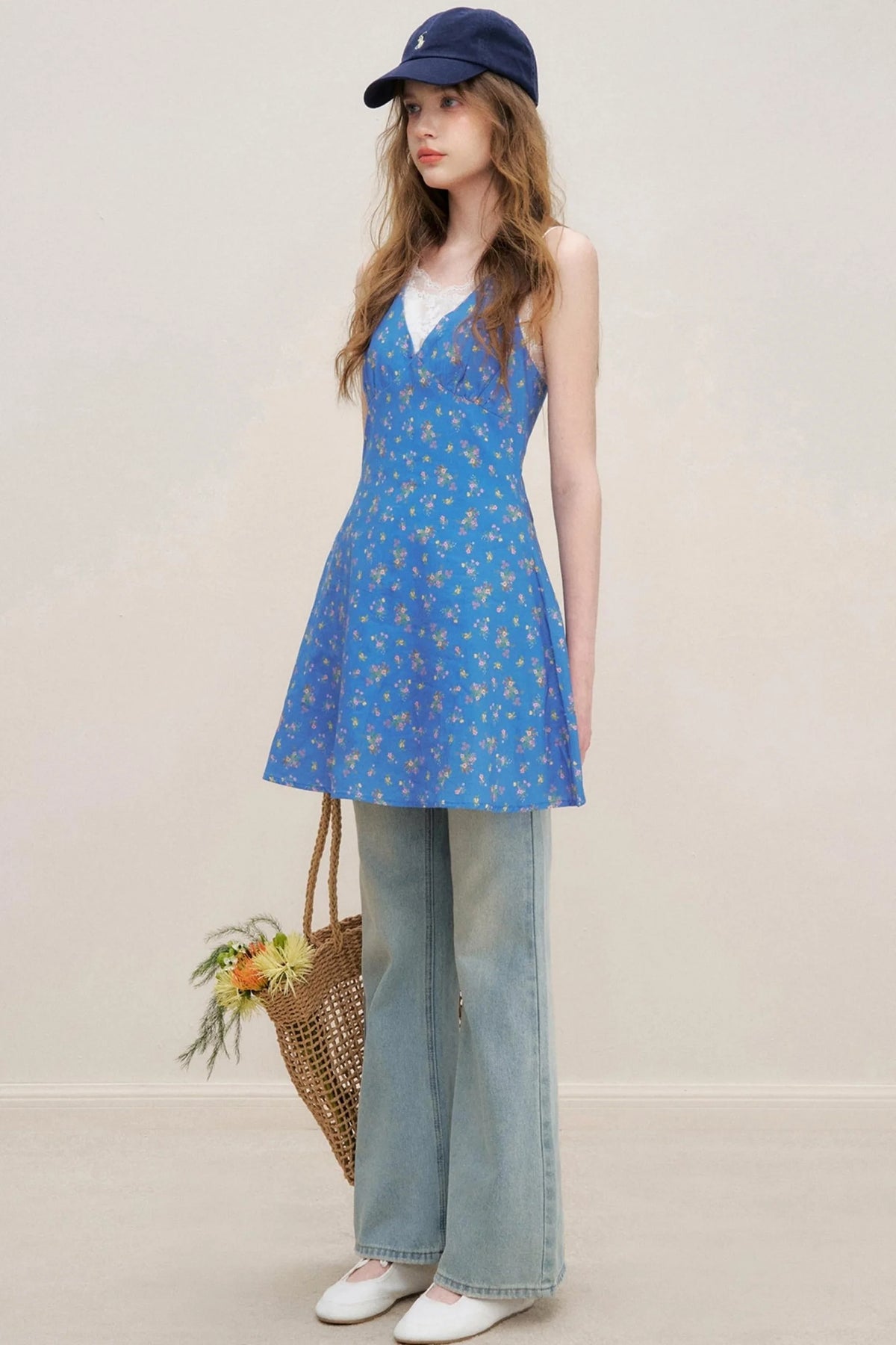 French V-Neck Dress With Inner Cami Set-Up