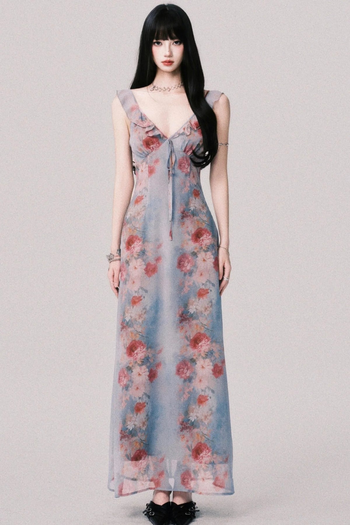 French V-Neck Halter Dress