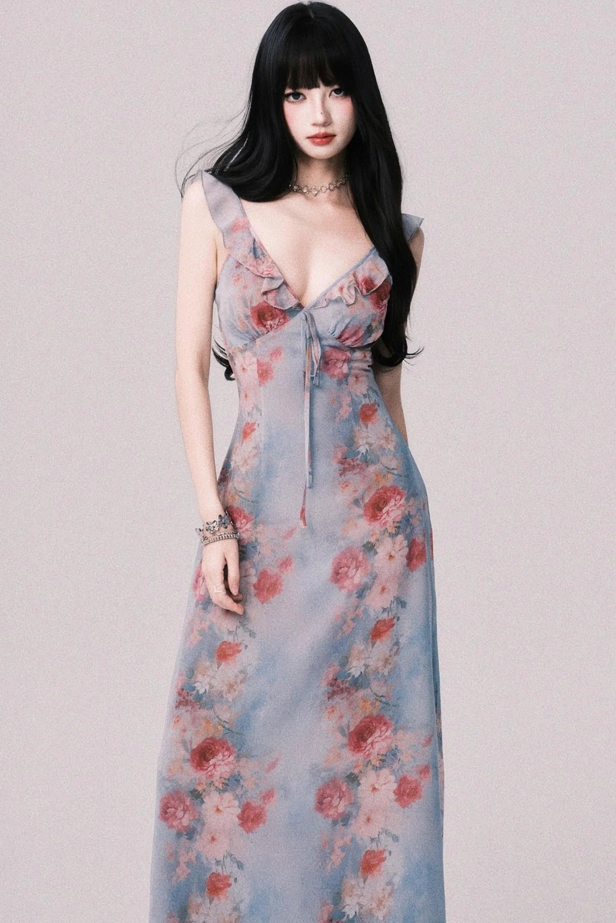 French V-Neck Halter Dress