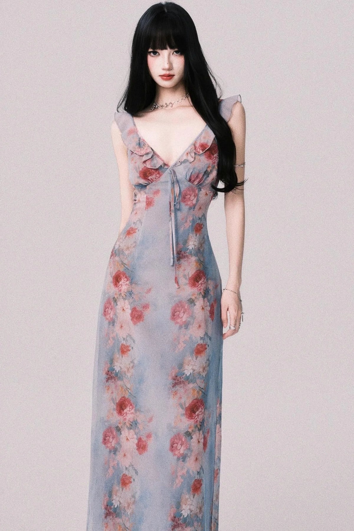 French V-Neck Halter Dress