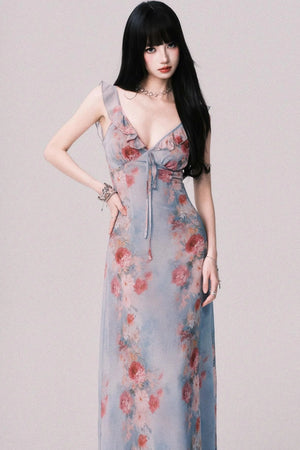 French V-Neck Halter Dress