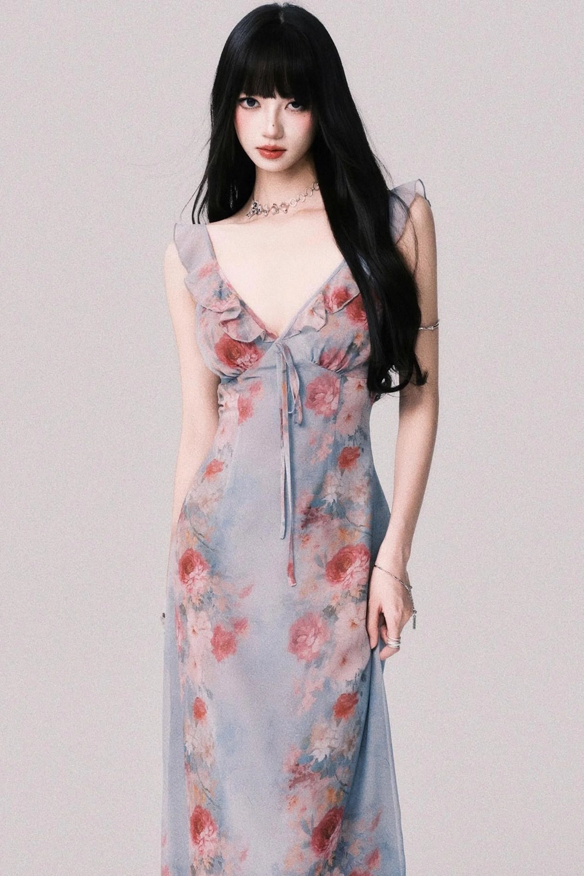 French V-Neck Halter Dress