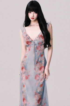 French V-Neck Halter Dress
