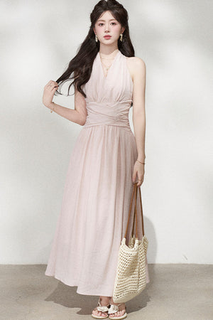 French V-Neck Halter Long Dress
