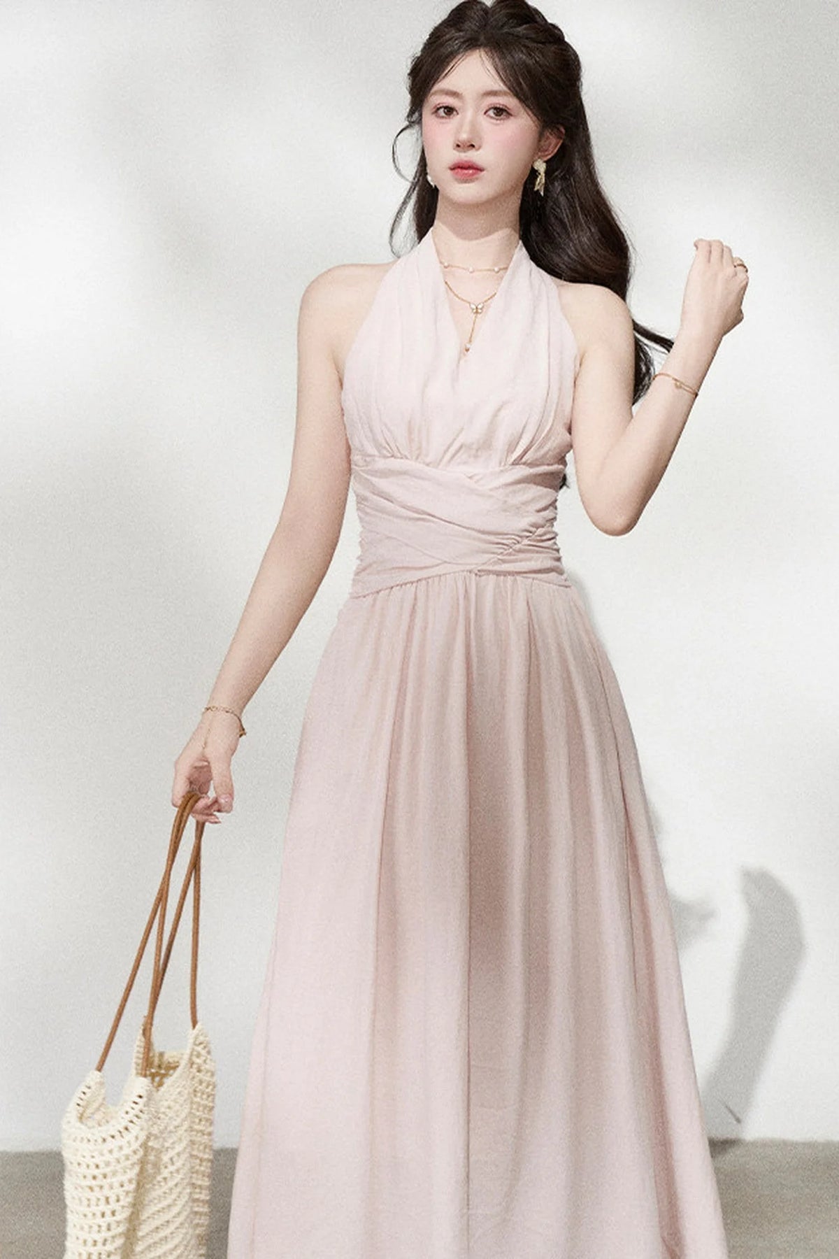 French V-Neck Halter Long Dress