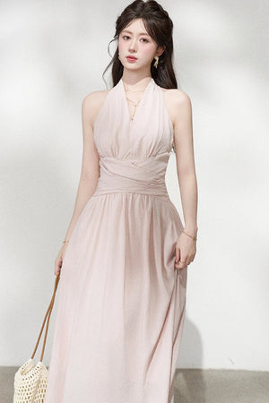 French V-Neck Halter Long Dress