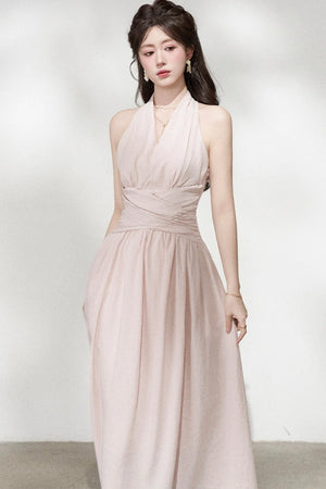 French V-Neck Halter Long Dress