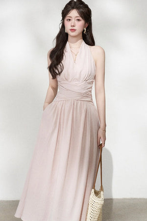 French V-Neck Halter Long Dress