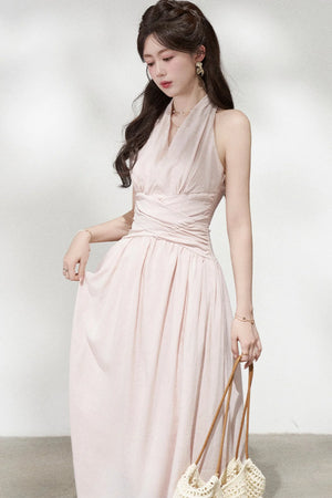 French V-Neck Halter Long Dress