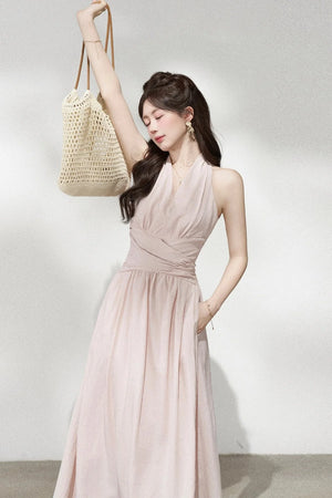 French V-Neck Halter Long Dress
