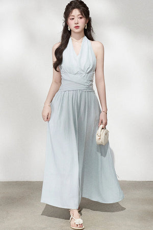 French V-Neck Halter Long Dress