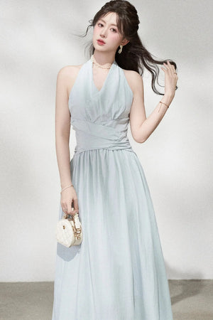 French V-Neck Halter Long Dress
