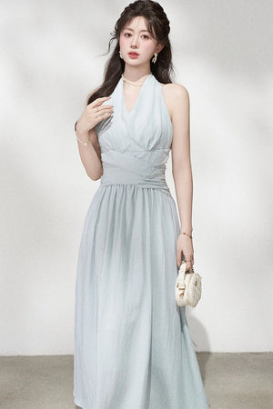 French V-Neck Halter Long Dress