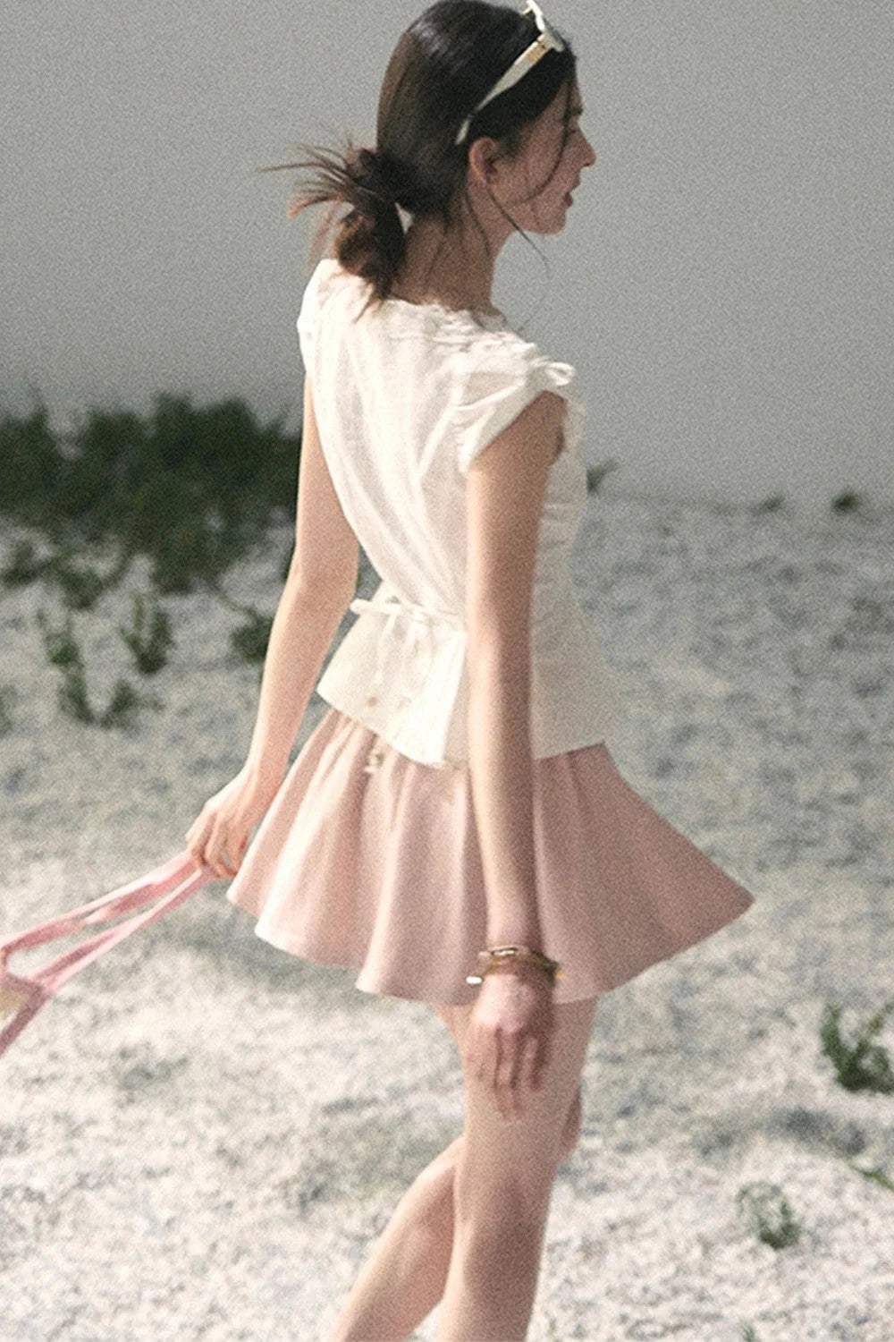 French V-Neck Lace Puff Sleeve Blouse