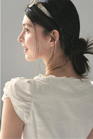 French V-Neck Lace Puff Sleeve Blouse