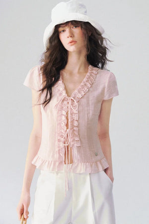 French V-Neck Lace Shirt