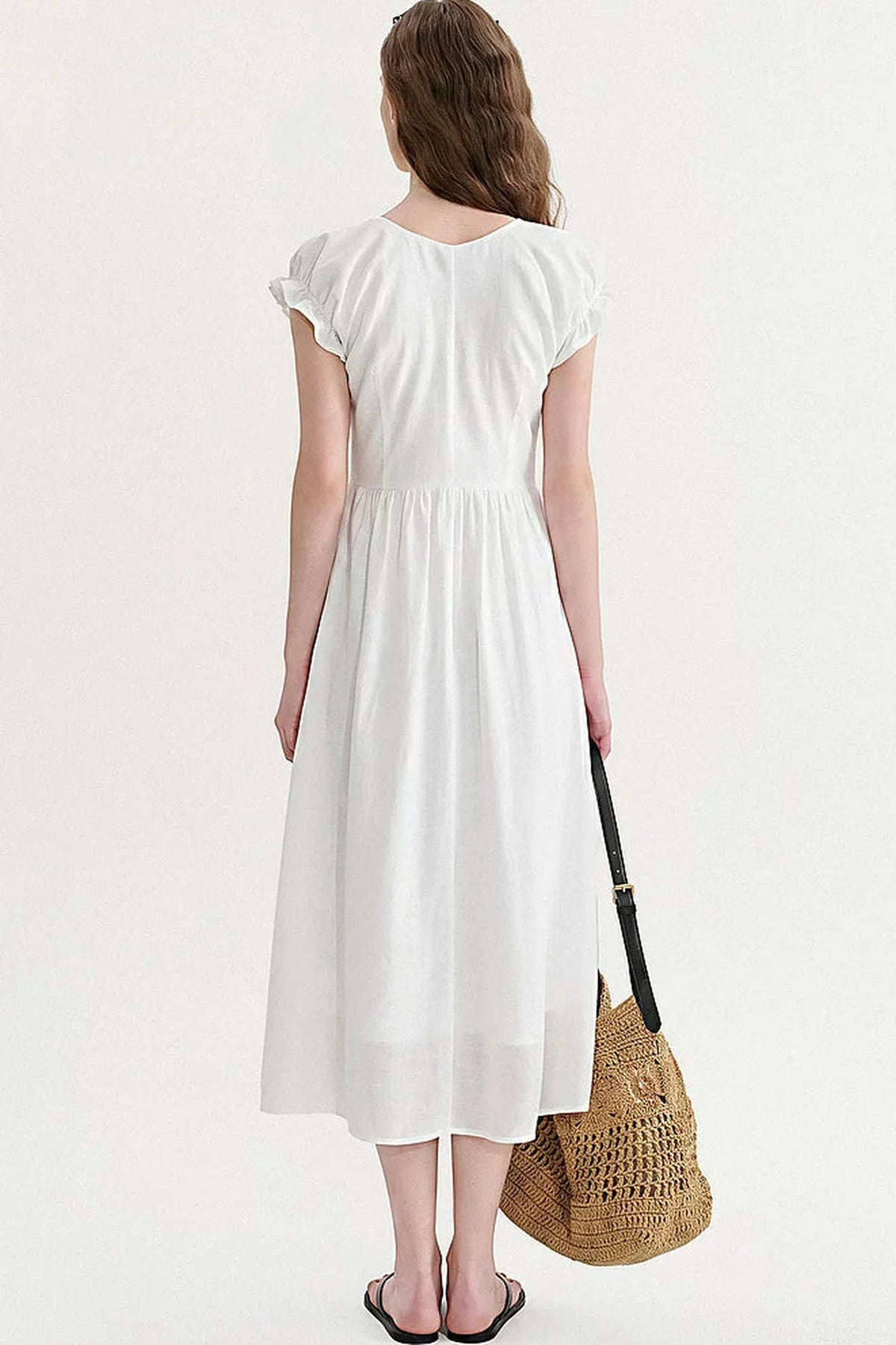 French V-Neck Puff Dress