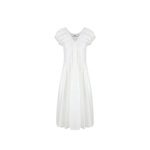 French V-Neck Puff Dress