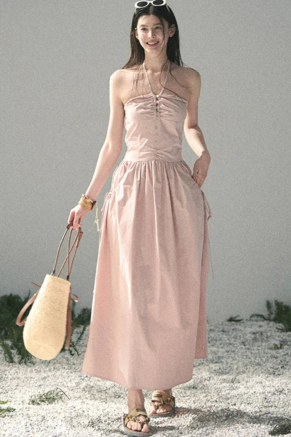 French Vibe Halter Dress