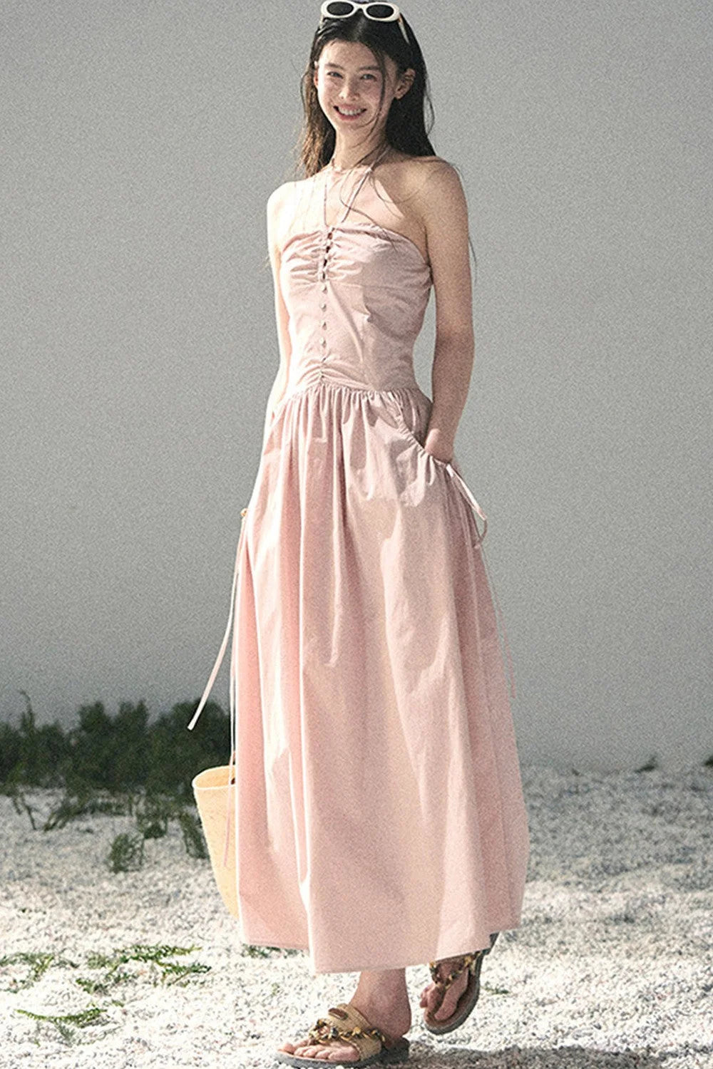 French Vibe Halter Dress