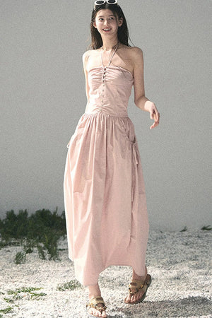 French Vibe Halter Dress