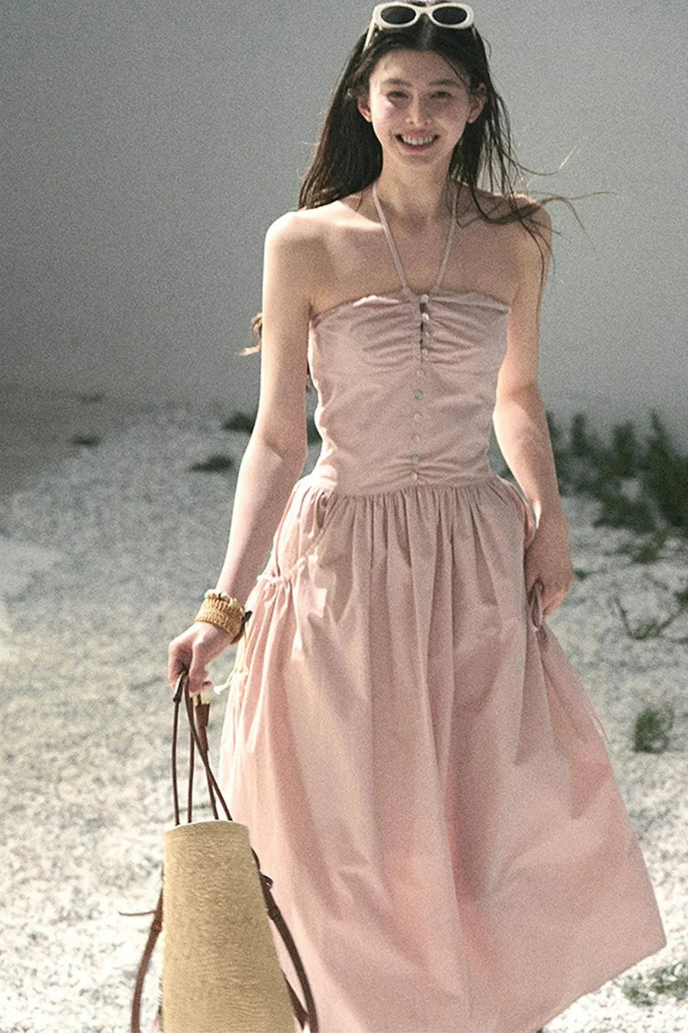 French Vibe Halter Dress