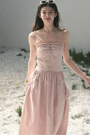 French Vibe Halter Dress