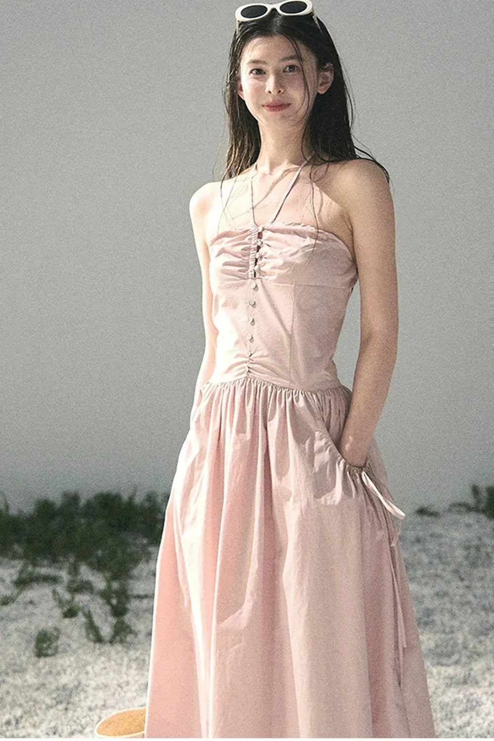 French Vibe Halter Dress