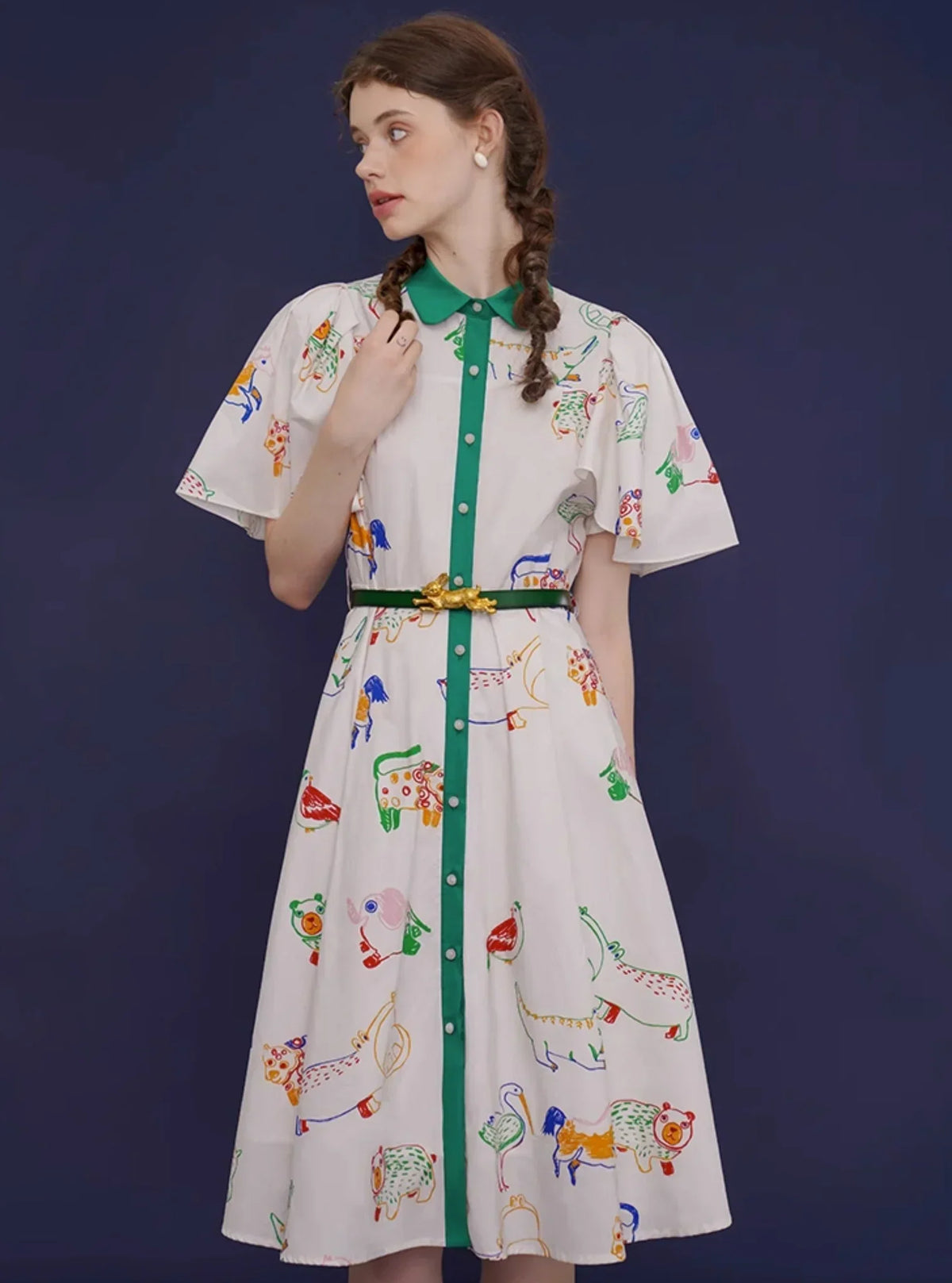 French Vintage Bird Graffiti Dress
