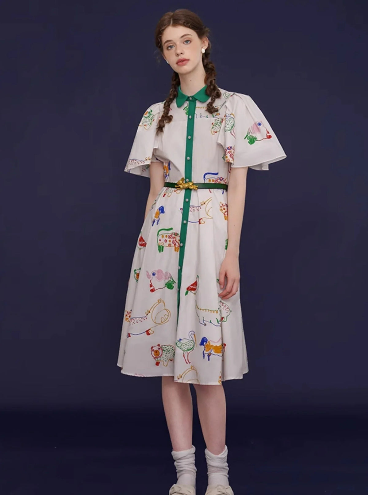 French Vintage Bird Graffiti Dress