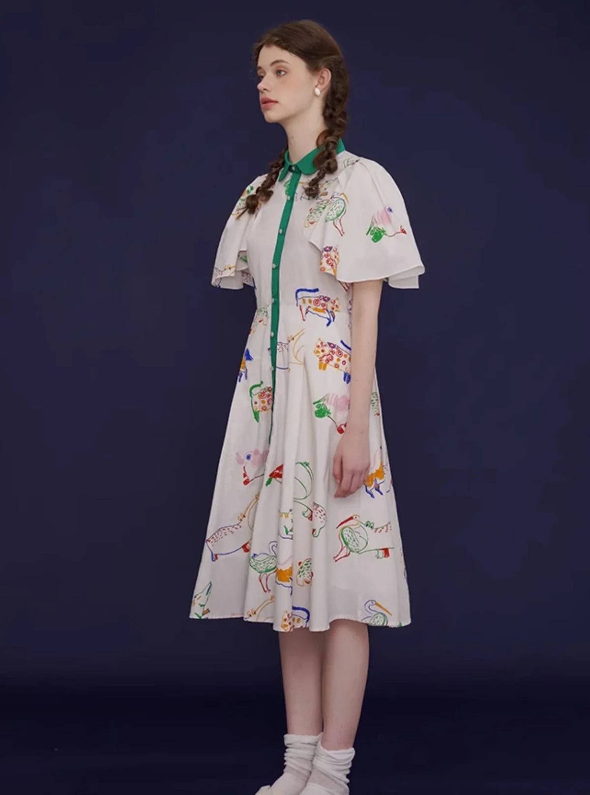French Vintage Bird Graffiti Dress