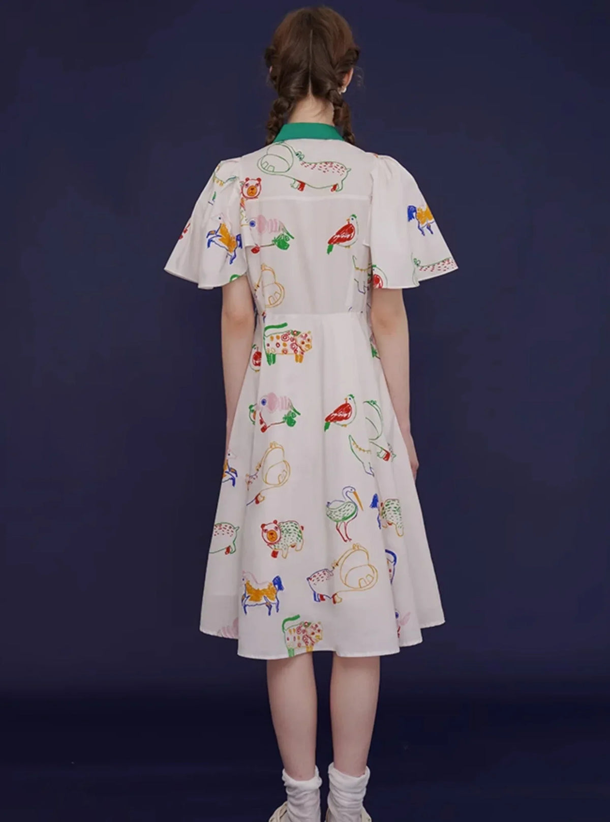 French Vintage Bird Graffiti Dress