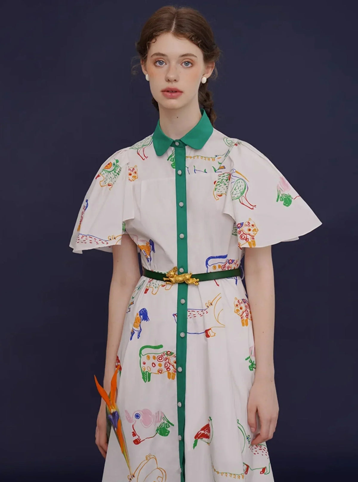 French Vintage Bird Graffiti Dress